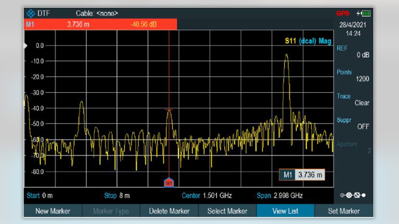 Figure 3: Distance-to-fault measurement with the R&S®Cable Rider ZPH cable and antenna analyzer