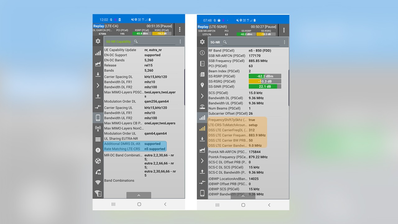 Figure 6: DSS parameter support display in QualiPoc Android premium handheld troubleshooter