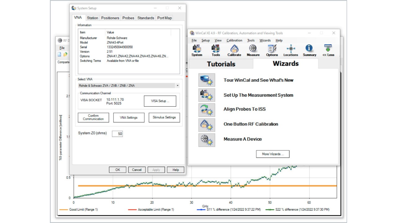 R&S®ZNA43 selected as VNA in FormFactor WinCal XE software.