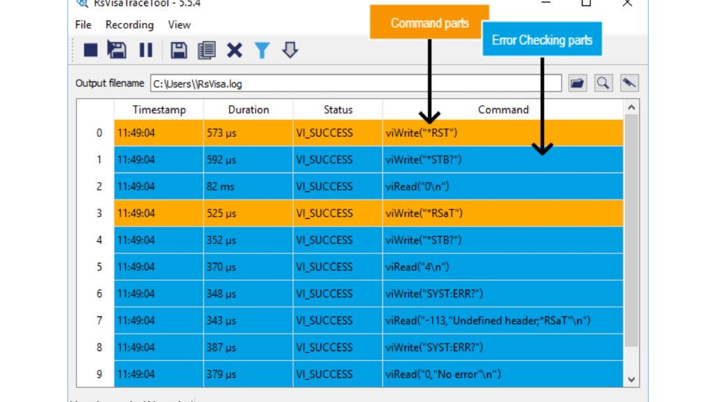 RsVisaTraceTool log with error checking