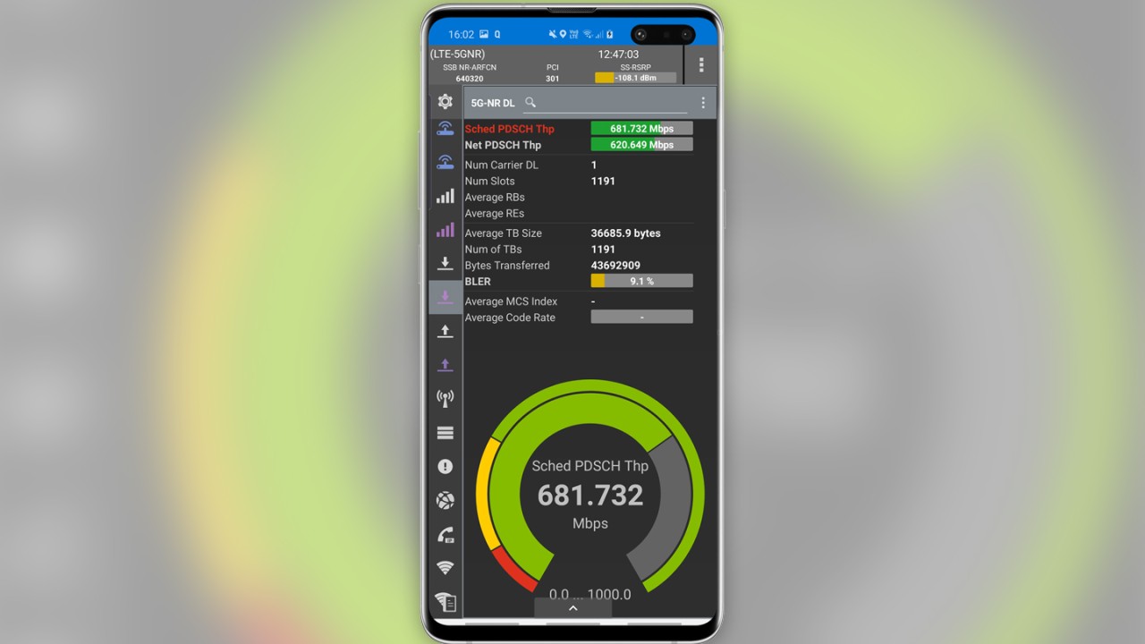 Figure 8: Phone monitor showing 5G parameters