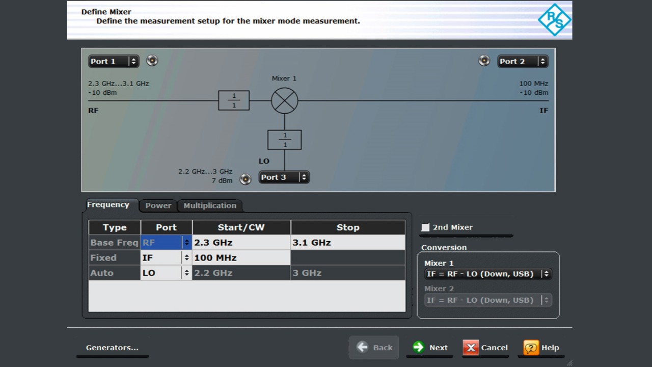 Mixer measurement wizard screen