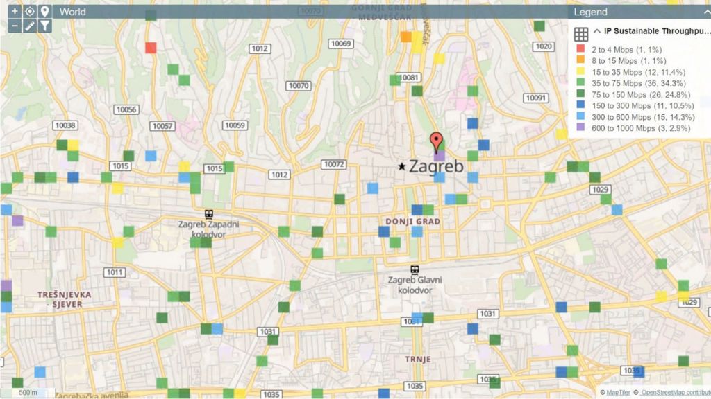 Example of data throughput classification map using R&S SmartAnalytics