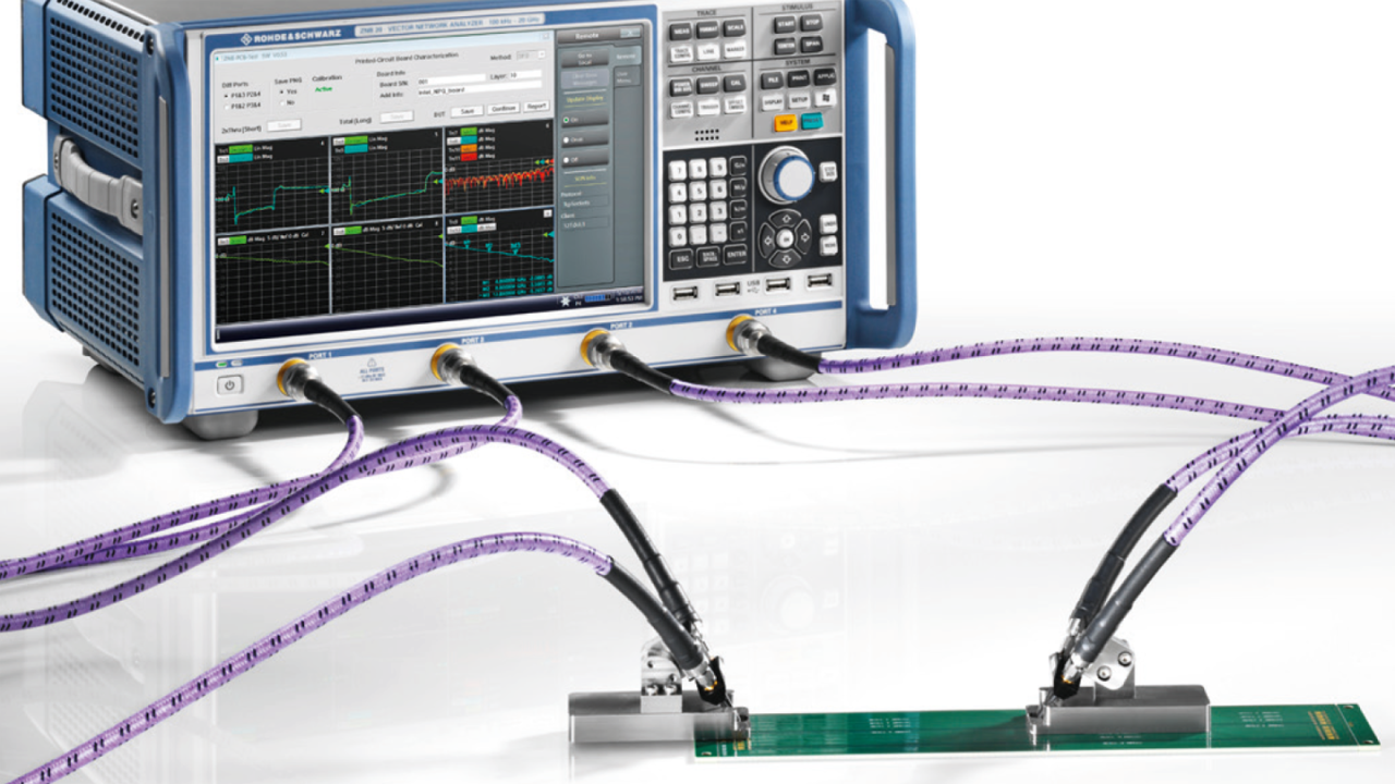 ZNB20 setup to verify the high-speed differential signal lines on a PCB up to 20 GHz