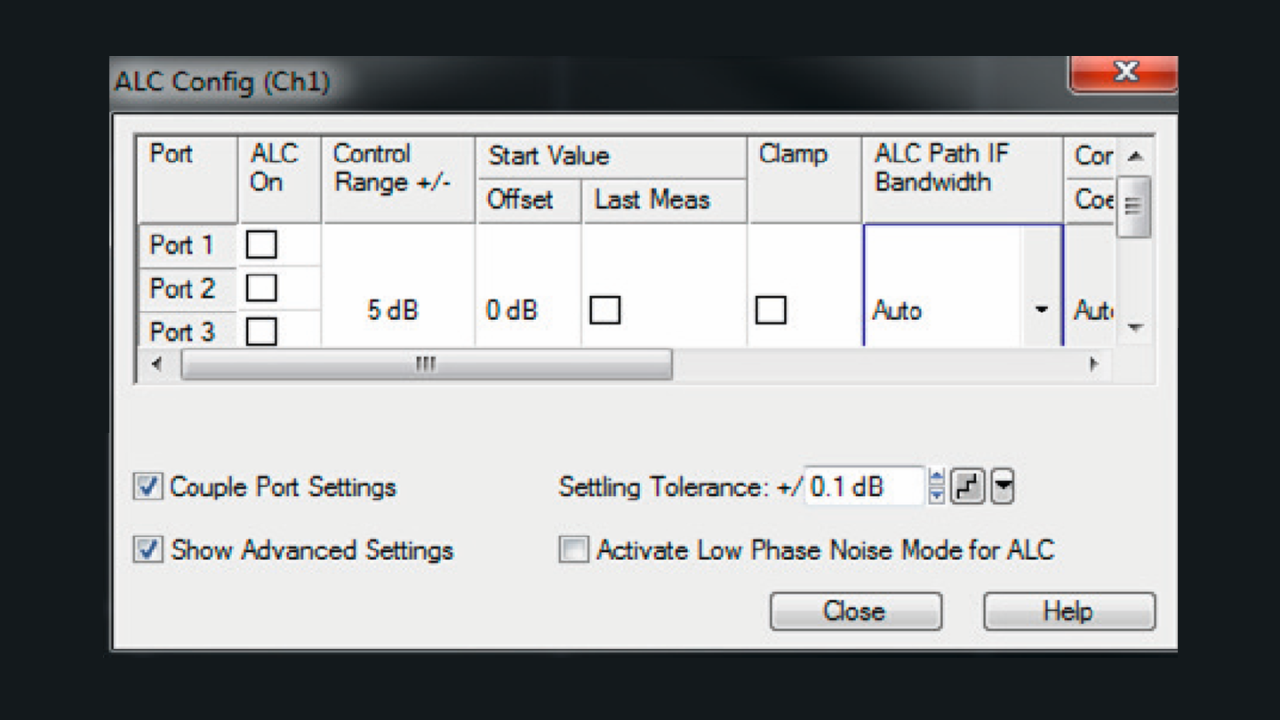 ZVA automatic level control (ALC) configuration menu