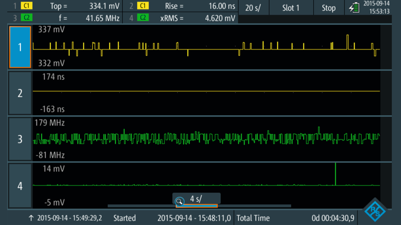 The data logger of the R&S®Scope Rider is used for long-term monitoring of measurement values.